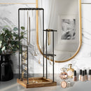 Jewelry Tree Organizer Display Stand (Black Metal with Rustic Tray)