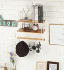 2 Tier Bathroom Floating Shelf Storage Rack with 6 Hooks & Towel Bar