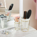 Set of 2 White Modern Taletop Gold Metal Ceramic Plant Vase Stand