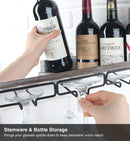 Wall Mount Metal and Wood Wine Bottle Rack with 5 Glass Holder