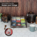 9 Comparments Rustic Wood Tea Bag Storage Organizer Box
