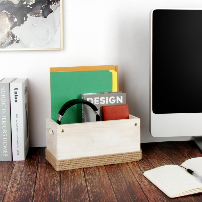 Rustic White Wooden Tabletop Mail Organizer Box for Entryways