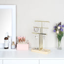 Jewelry Gold Metal Tree Organizer with Wooden Tray