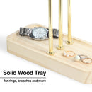 Jewelry Gold Metal Tree Organizer with Wooden Tray