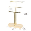 Jewelry Gold Metal Tree Organizer with Wooden Tray