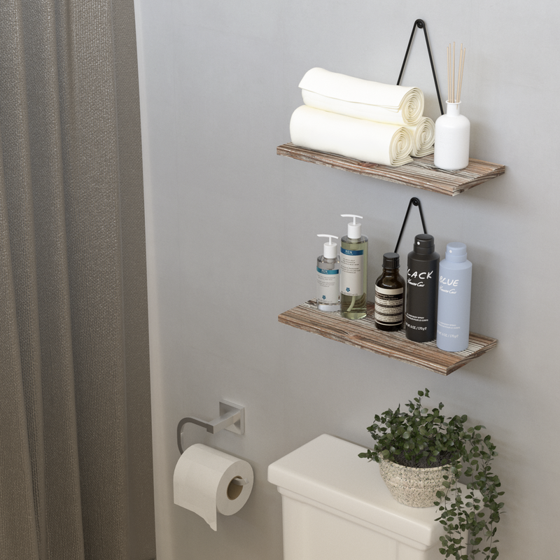 Set of 2 Rustic Floating Wall Shelf with Triangle Bracket