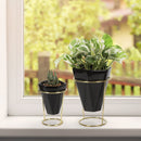 Set of 2 Black Modern Taletop Gold Metal Ceramic Plant Vase Stand