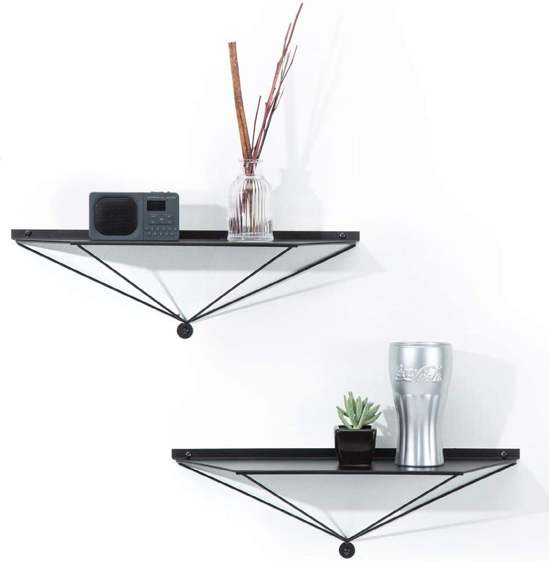 Set of 2 Black Metal Wall Mount Floating Shelves