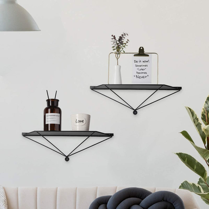 Set of 2 Black Metal Wall Mount Floating Shelves