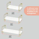 Set of 3 Gold Wall Wire White Floating Shelves