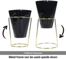 Set of 2 Black Modern Taletop Gold Metal Ceramic Plant Vase Stand