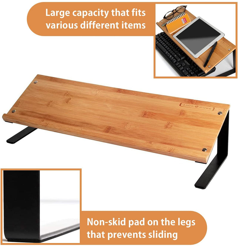 Wide Wooden Tablet, Book Stand for Desk with Black Metal Legs