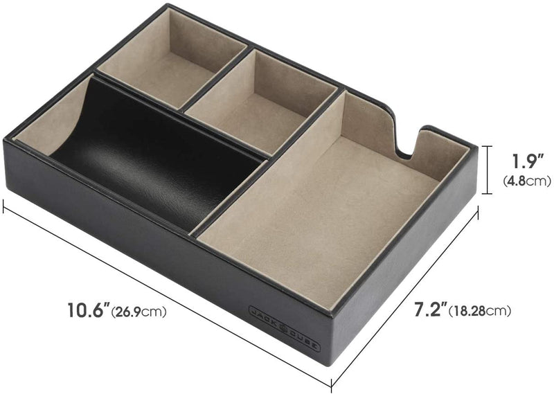 Leather Nighstand Valet Tray for Desk, Dresser Organizer (Black)