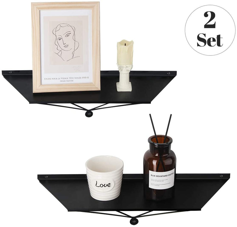 Set of 2 Black Metal Wall Mount Floating Shelves