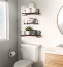 Set of 3 Black Wall Wire Torched Wood Floating Shelves