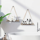 Set of 2 Rustic Wood Rope Hanging Shelves