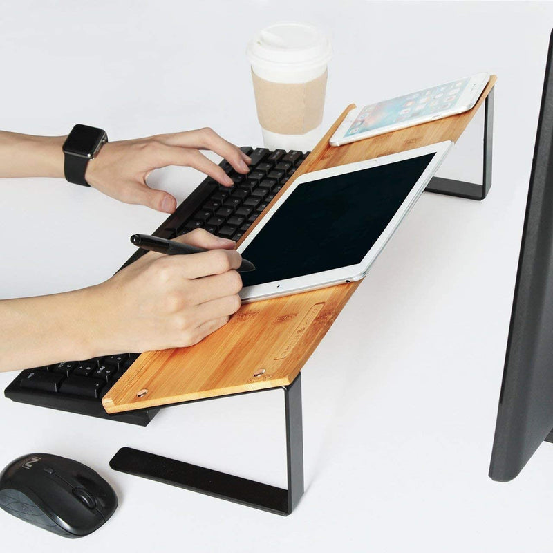Wide Wooden Tablet, Book Stand for Desk with Black Metal Legs