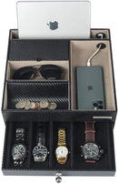 Leather Nighstand Valet Tray with Drawer