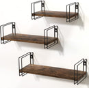 Set of 3 Black Wall Wire Torched Wood Floating Shelves