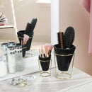 Set of 2 Black Modern Taletop Gold Metal Ceramic Plant Vase Stand