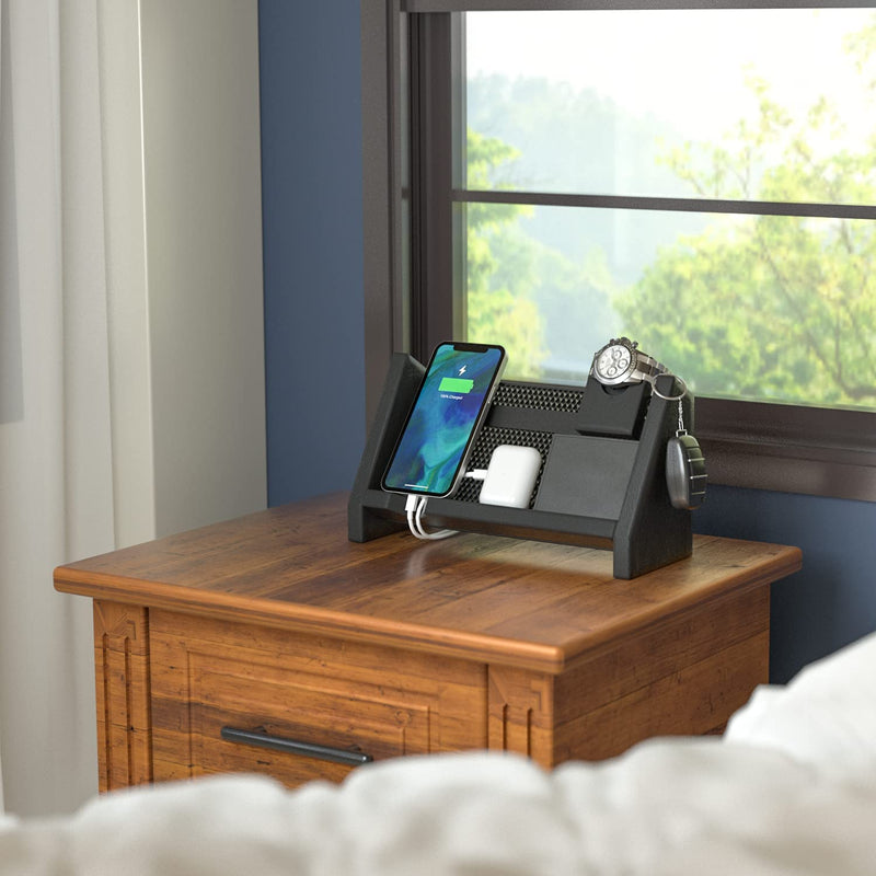 Black Wood with Wire Mesh Phone Docking Station Holder Stand