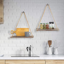 Set of 2 Rustic Wood Rope Hanging Shelves