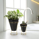 Set of 2 Black Modern Taletop Gold Metal Ceramic Plant Vase Stand