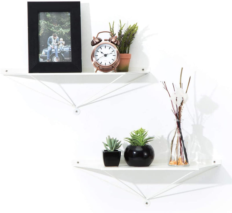 Set of 2 White Metal Wall Mount Floating Shelves