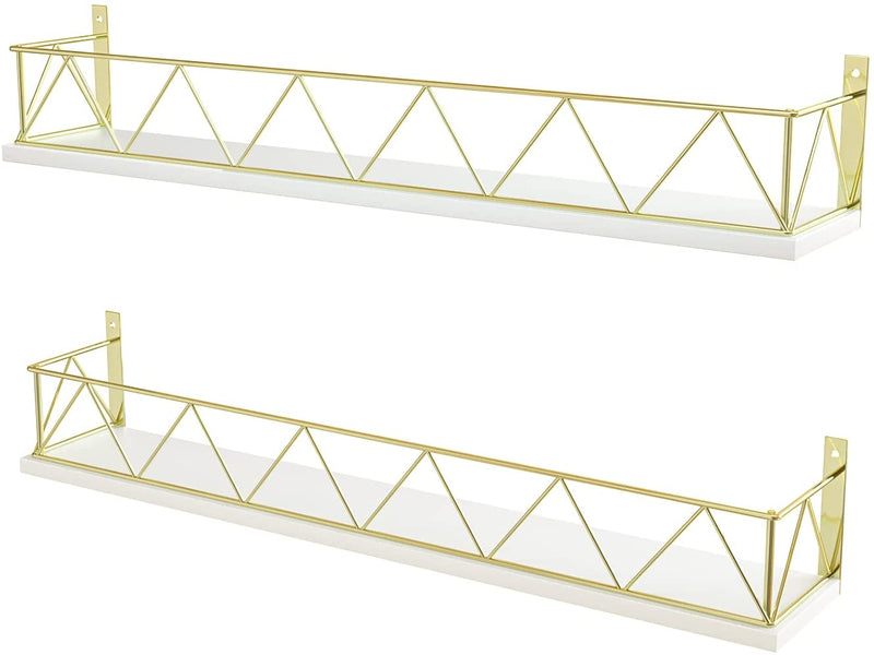 Set of 2 Gold Floating Shelves with Metal Guards