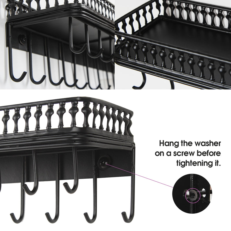 Black metal Jewelry Hanger with Shelf & 25 Hooks