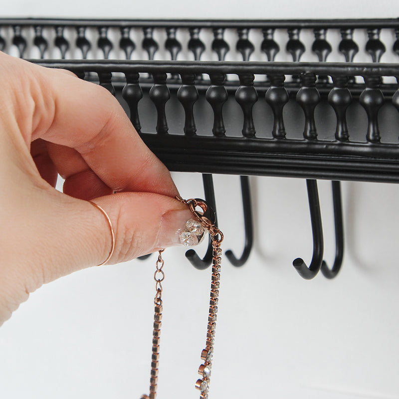 Black metal Jewelry Hanger with Shelf & 25 Hooks