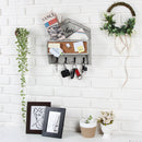 Rustic White Wash Mail and Key Holder with 4 Hooks & Corkboard