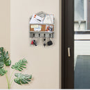 Rustic White Wash Mail and Key Holder with 4 Hooks & Corkboard