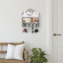 Rustic White Wash Mail and Key Holder with 4 Hooks & Corkboard