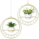Set of 2 Gold Metal Hanging Planter with Ceramic Pots