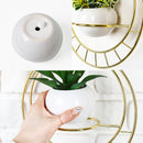 Set of 2 Gold Metal Hanging Planter with Ceramic Pots
