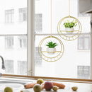 Set of 2 Gold Metal Hanging Planter with Ceramic Pots