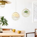 Set of 2 Gold Metal Hanging Planter with Ceramic Pots