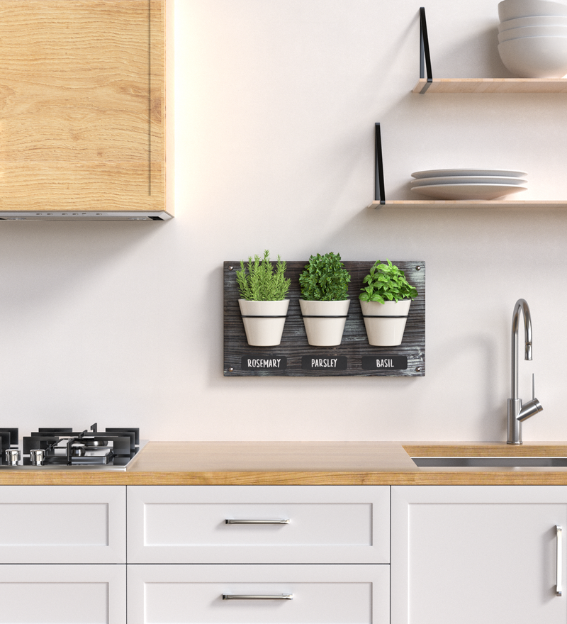 Rustic Wood Wall Mount White Ceramic Planters with Chalk Label (3 Ceramic Plant Pots)