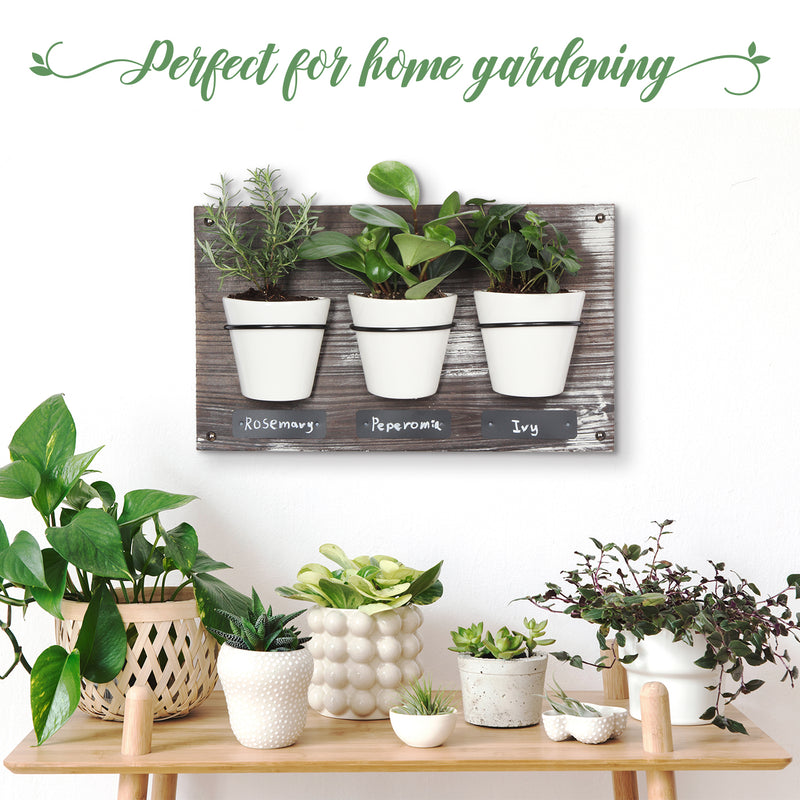 ceramic chalkboard flower pots Rustic Wood Wall Mount White Ceramic Planters with Chalk Label (3 Cera – J JACKCUBE DESIGN