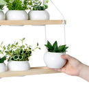 2 Tier Wooden Hanging Planter with Set of 6 Pots