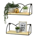 Set of 2 Floating Black Wire Wood Shelves