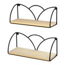 Set of 2 Floating Black Wire Wood Shelves