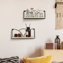 Set of 2 Floating Black Wire Wood Shelves