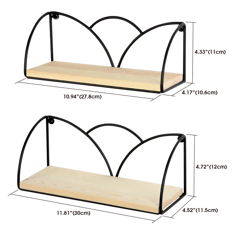Set of 2 Floating Black Wire Wood Shelves