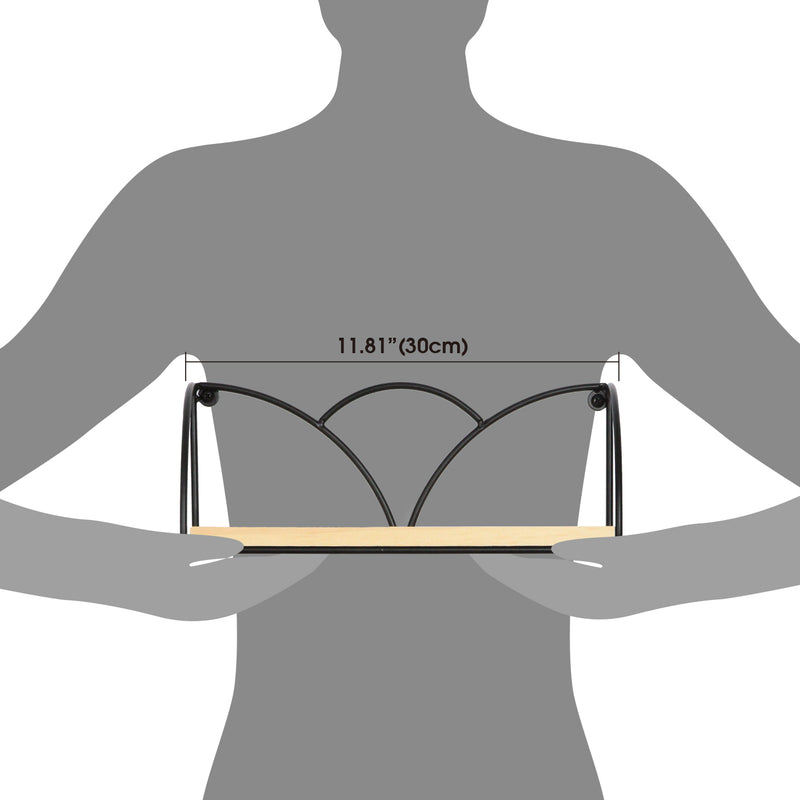 Set of 2 Floating Black Wire Wood Shelves