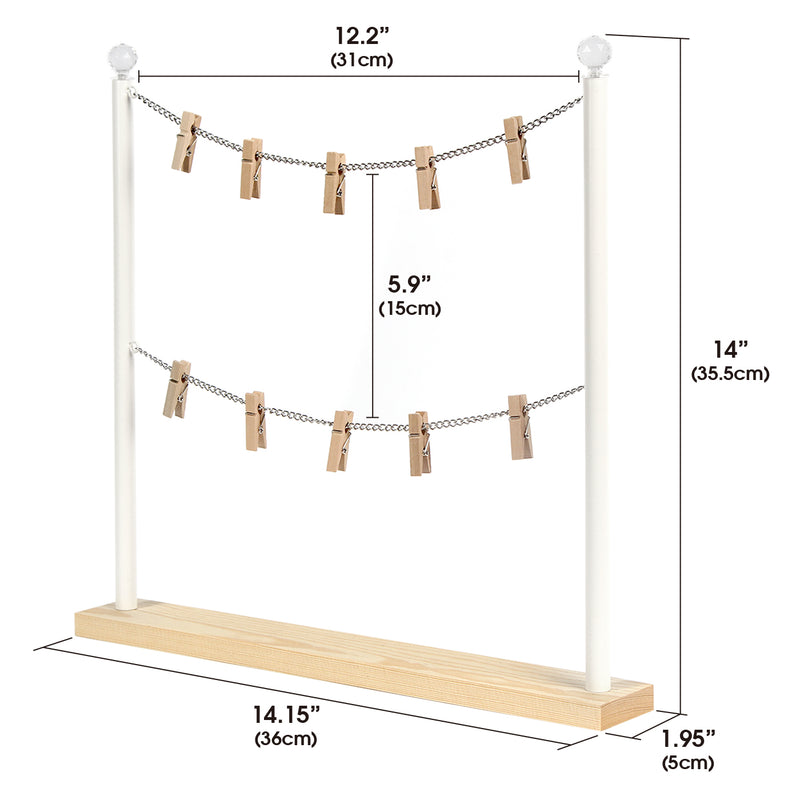 Wooden Photo Display Desk Stand with Metal Chain and 10 Clips
