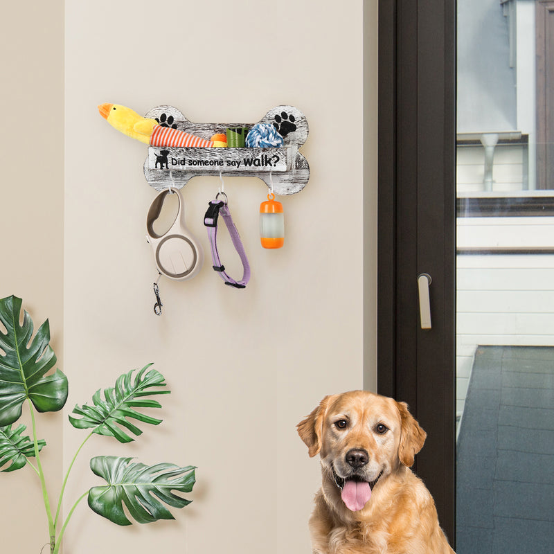 Rustic White Bone Shape Wall Mount Dog Leash Holder