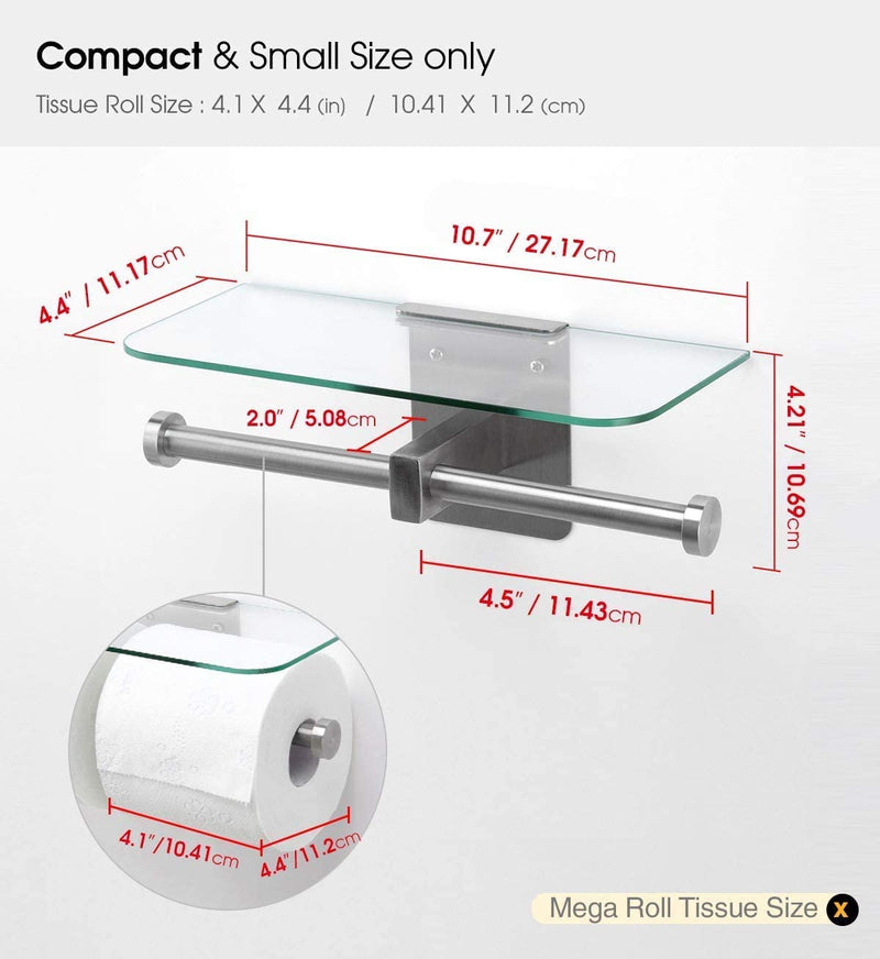 Double Toilet Paper Holder with Glass Shelf