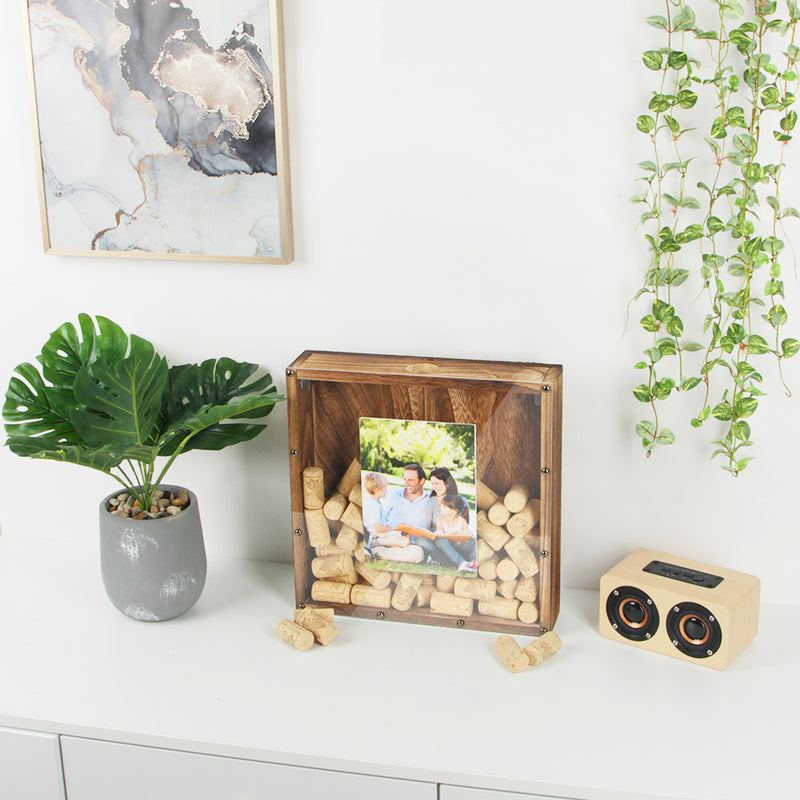 Rustic Wood Wine Cork Shadow Box Holder Frame